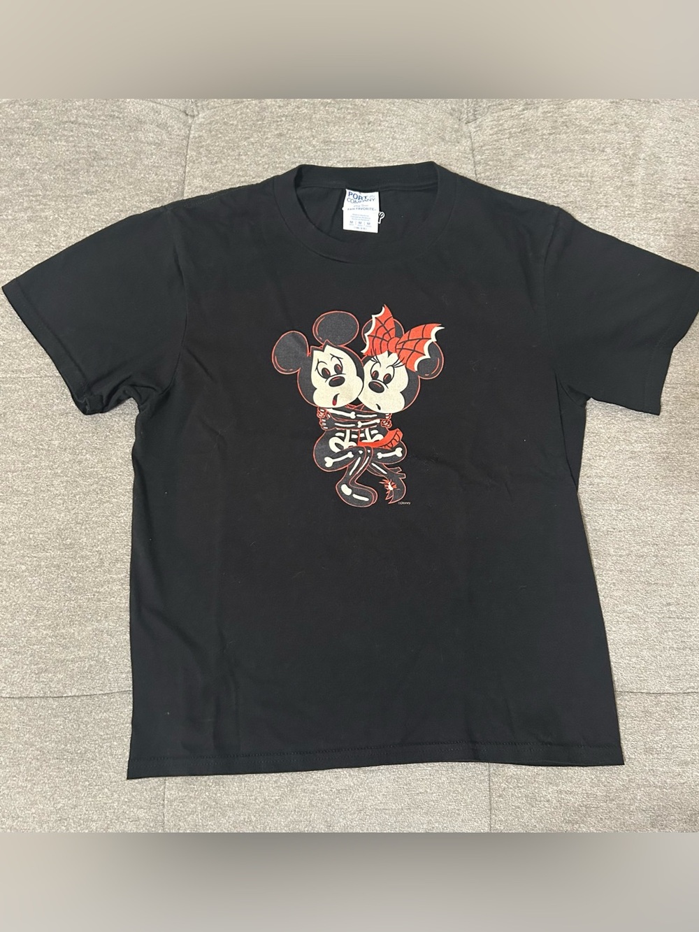 Port and Company Black Kids Tee with Mickey & Minnie Skeleton Graphic